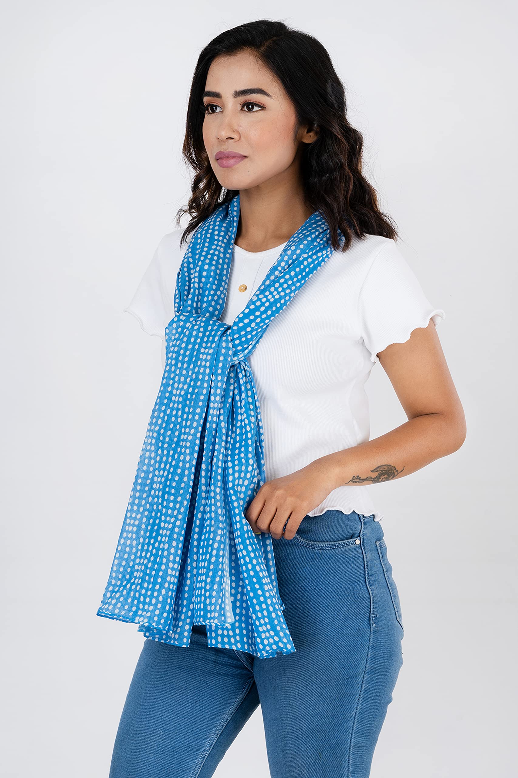 AQVA Printed Cotton Scarf for Women Stylish (Steroide Indigo) | Head and Face Cover Scarf for Girls with 100% Cotton | Soft & Lightweight Scarves/Stoles for all Weather (72 x 43 in)