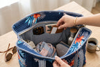 SAAJOY 100% Cotton Quilted Tote Bag For Women, 18x18inch Large Beach Bag With Large Zipper Beach Bag & Travel Bag Purse, Work Tote, Reusable Grocery Bag, Quilted Shoulder Bag