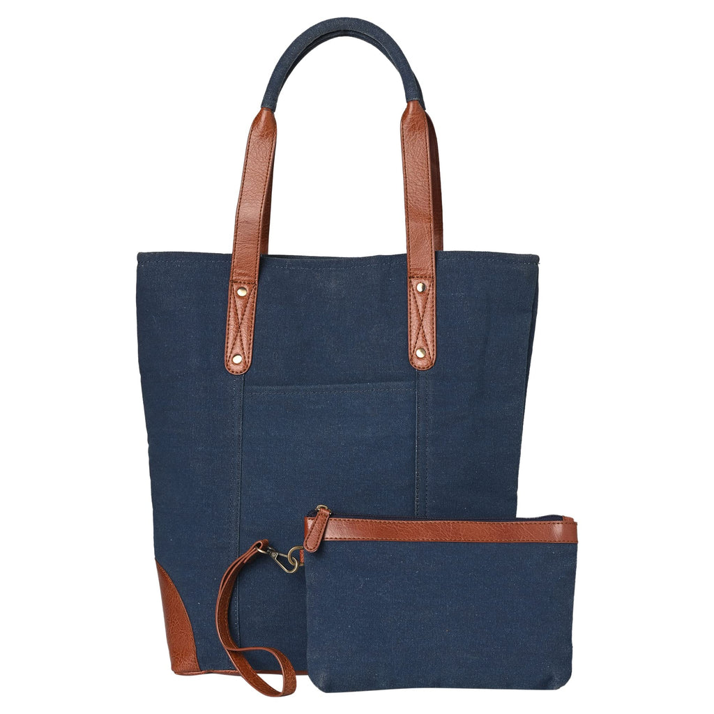 Mona B Canvas Tote Handbag for Women with Pouch perfect for Travel, College and office Use - Navy