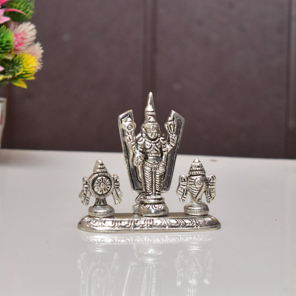 KridayKraft Lord Tirupati Balaji Venkateswara Swami with Shank chakar Tilak Namah Gold Plating Antique Decorative for Car Dashboard Home & Office Table Showpiece Figurines