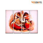 VIBECRAFTS 4 Pieces Devotional Shree Ganesha Canvas Wall Painting Fitted With Wooden Frame For Home | Office | Living Room | Gift(PTVC4Pcs1_13525)