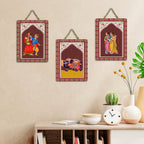 Artvibes Rajasthani Art Home Decorative MDF Wooden Wall Art for Home | Modern Decoration Items | Living Room | Bedroom | Office | Art Print | Aesthetic Wooden Decor | Ideal Gifts (WH_96148N), Set of 3