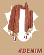 Chandwasia Rayon Design Trendy Stole Scarf Shawl | For Travel Casual Office Outdoor Styling | Rayon Fabric Printed Pattern Soft Texture Fringed Edges | Unisex Accessory For All Seasons - Rusty Red