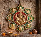 Lord Ganesha Ashtavinayak Wall Hanging Metal - 28cm x 27cm Antique Gold Finish Idol for Home Decor, Living Room & Entrance | Religious Figurine Gift Item (450g)