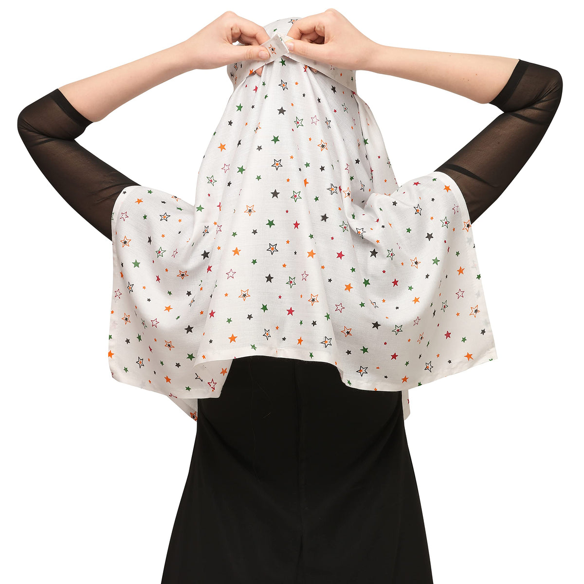 7 season's Girls Cotton Scarf Cum Mask Universal Size Usable For Vehicle Driver For Sunlight Uv Protection White Printed Design (Star-S), Female