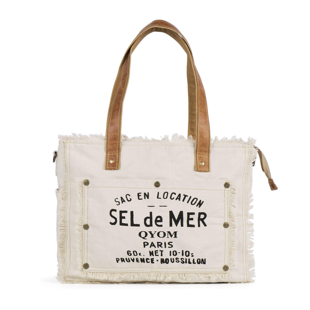 QYOM Premium Canvas Tote Bag for Women with Genuine Leather Handles | Cotton Lined Zip Closure | Large Laptop & Office Shoulder Bag | Reusable Shopping, Travel & College Handbag