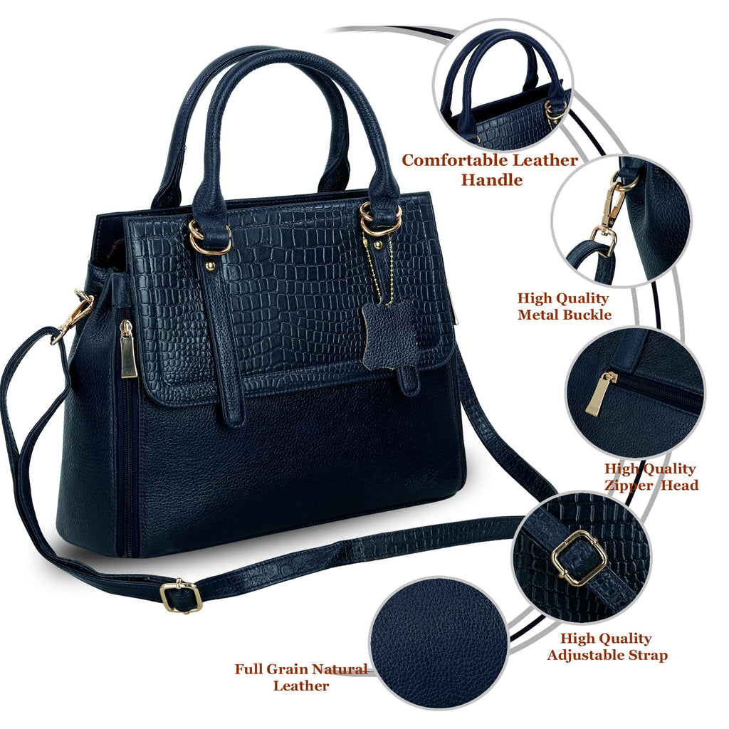 RICHSIGN LEATHER ACCESSORIES Full-Grain Natural Leather Top-Handle satchel Tote Ladies Handbags & Shoulder Sling Bags For Women Office Branded Stylish Latest Size-L-11 X H-10 x W- 5 In (BLACK)