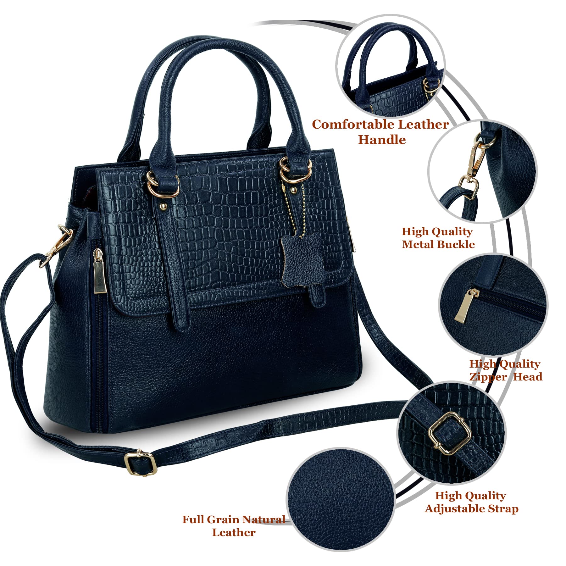 RICHSIGN LEATHER ACCESSORIES Full-Grain Natural Leather Top-Handle satchel Tote Ladies Handbags & Shoulder Sling Bags For Women Office Branded Stylish Latest Size-L-11 X H-10 x W- 5 In (BLACK)