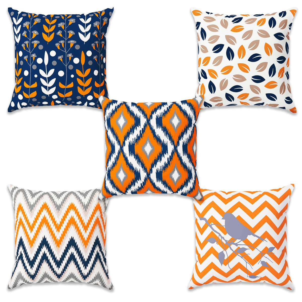 Story@Home Cushion Cover | Polyester | 16 in x 16 inch | Vibrant Blue & Orange Geometric Design | Pillow Covers Set of 5 | Decoration Items for Living Room, Sofa Decor | Chic Accent Cushion Covers