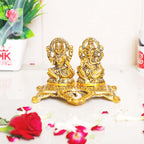 KridayKraft White Metal Gold Plated Diwali Laxmi Ganesh Chocki God Idol with Metal om Shape Incense Stick Holder
