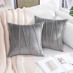 Khooti Velvet Striped Cushion Cover Pack of 1 | 24 x 24 / 61 x 61 cm | Light Grey | Soft Pillow Covers Cushion Case for Sofa Bedroom Livingroom Chair Car, Cushion Cover with Zig Zag Pattern