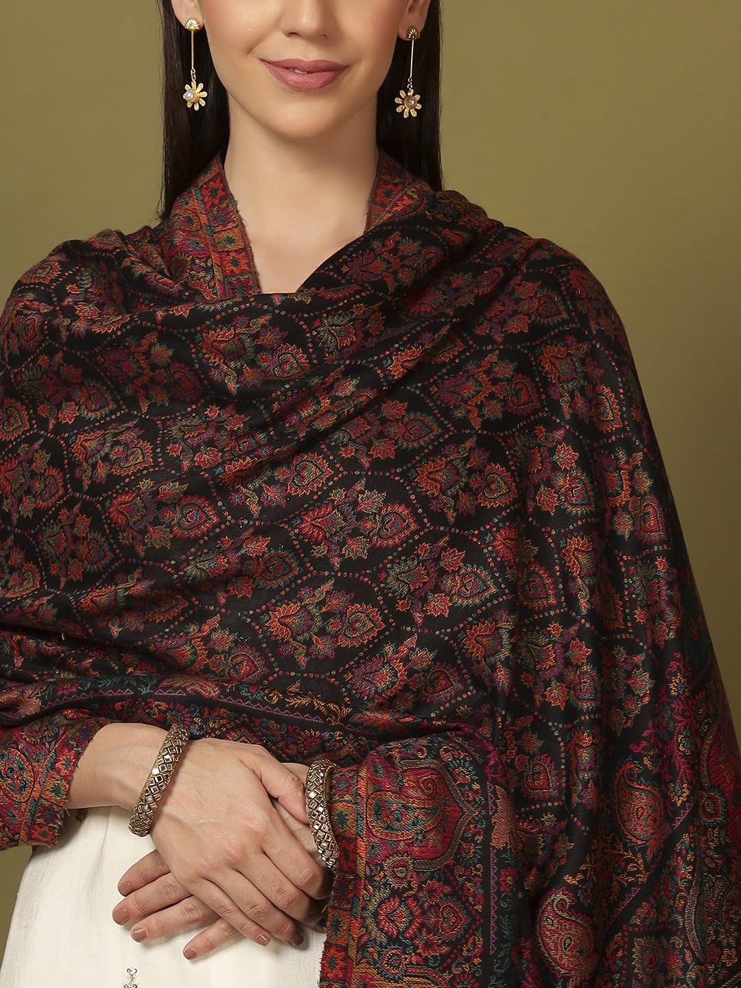 Pashmoda Women Gulraiz Kaani Wool Blend Kashmiri Shawl (Size: 40x80in, 101x203cm) RSS43