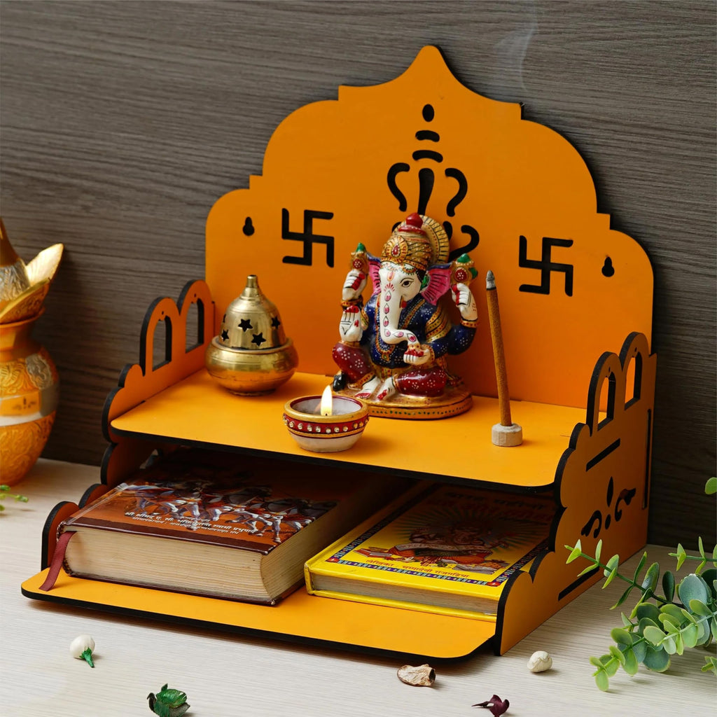 GiftDenaHai Beautiful Wooden Pooja Temple for Home and Office Wall Shelves/Pooja Stand/Sinhasan/Mandir Perfect for Bhakti Pooja Ghar Wooden Temple T106