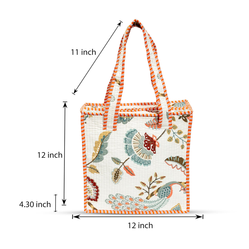 Cotton Quilted Tote Bag for Women | Lightweight Reusable Shoulder Handbag | Durable Eco-Friendly Shopping Bag | Large Capacity Travel, Office & Daily Use Carry Bag | Stylish Utility Tote (White)
