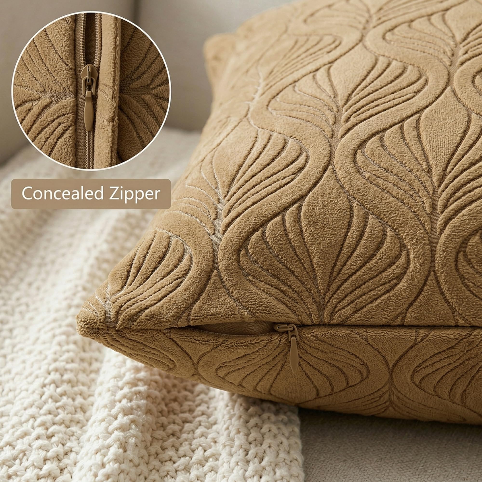 Yellow Weaves Jacquard Cushion Covers | Sofa Cushion Covers | Throw Pillow Cover for Sofa, Couch, Living Room| Removable & Washable | 16x16 Inches, Set of 5 (Golden Brown)