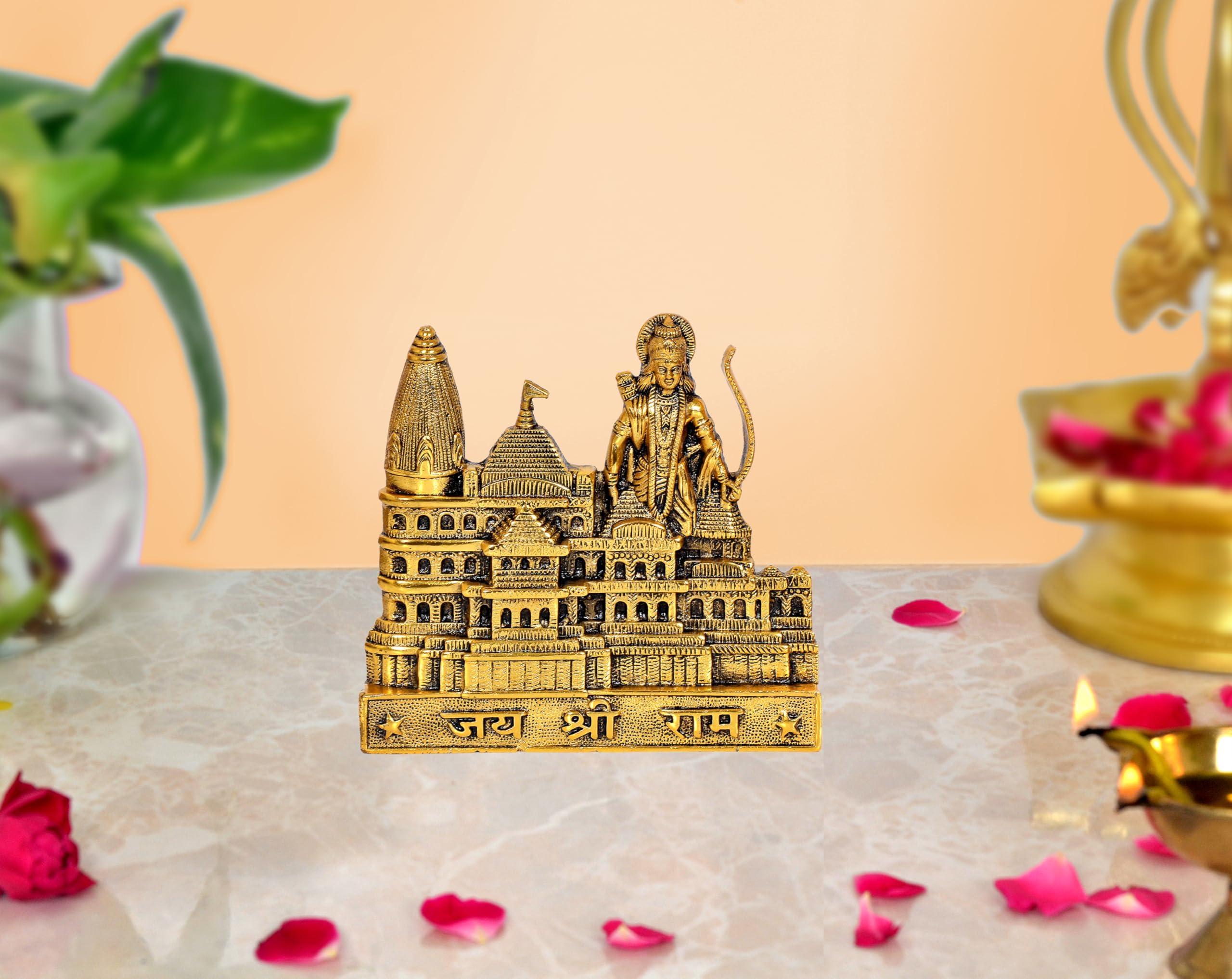 AONA Ram Mandir Architectural Model in Metal Shri Ram Birth Place, Height : 22 cm (Gold)