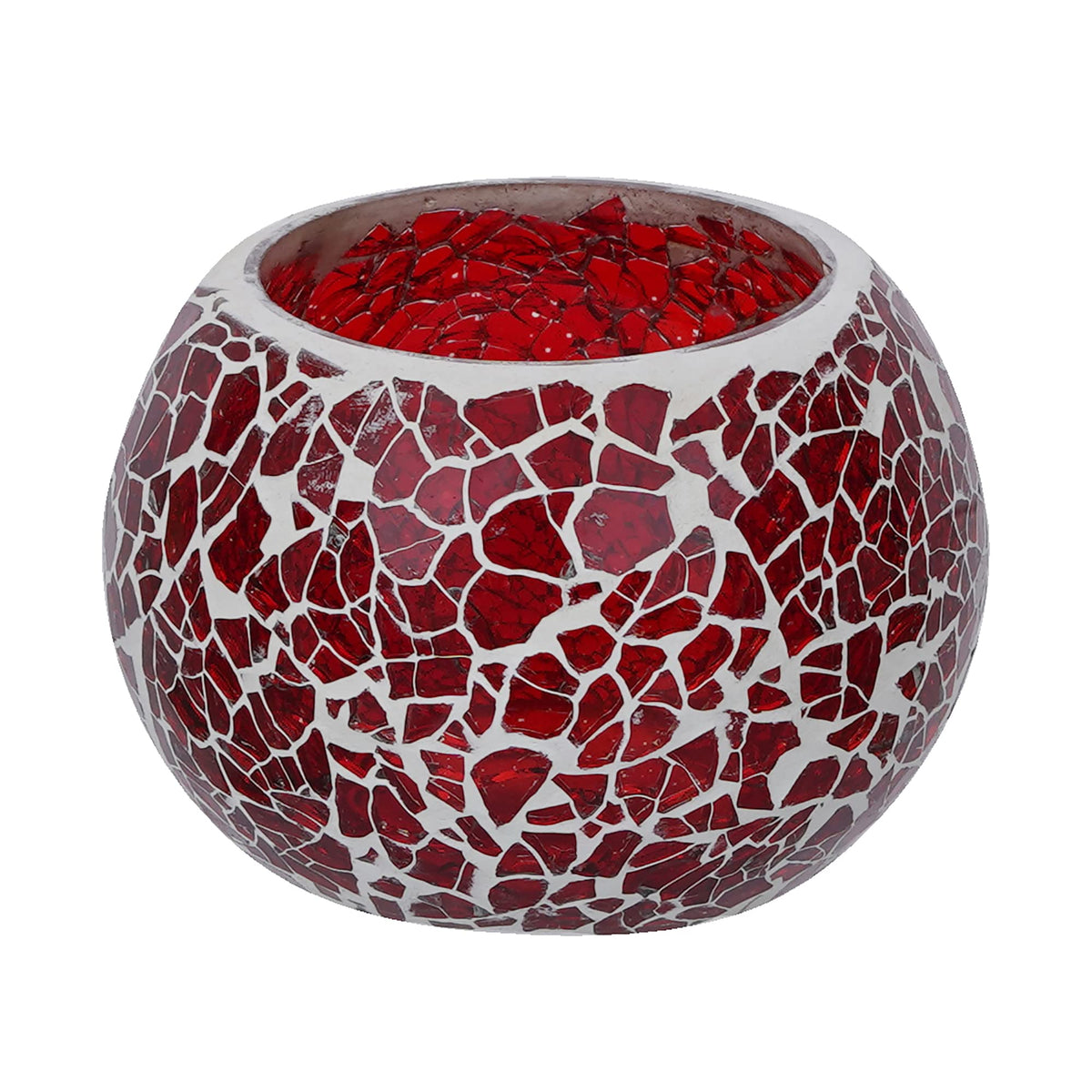 eCraftIndia Red Mosaic Glass Decorative Tea Light Candle Holder - Tea Light Holder - T Light Candle Holder for Diwali Decoration Items for Home Decor Living Room Dining Table - Christmas Diwali Gifts