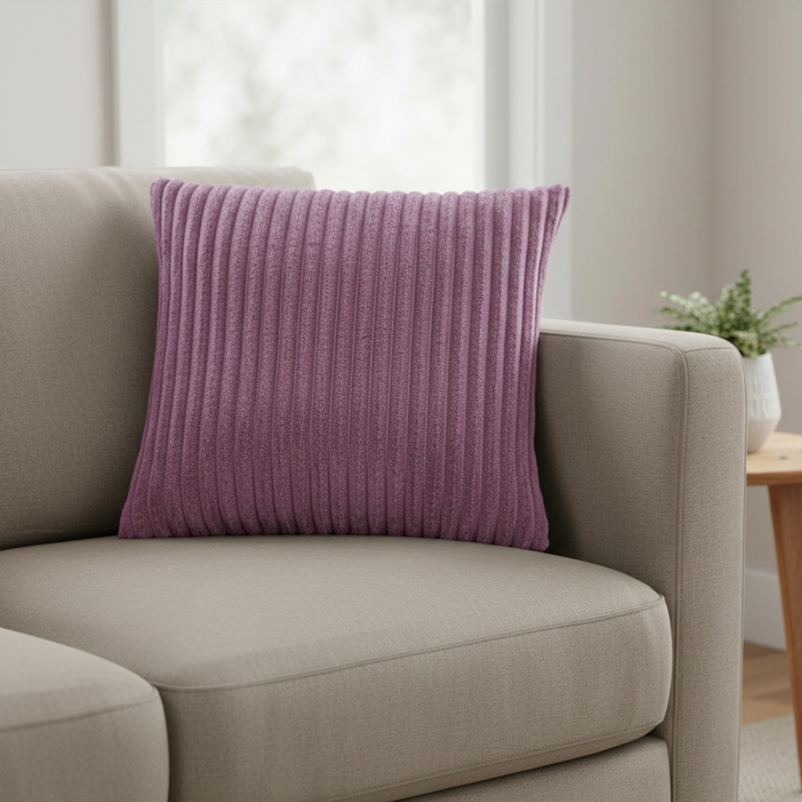 Yellow Weaves Pencil-Stripe Fur Cushion Covers | Soft Polyester | Decorative Sofa & Throw Pillow Covers | 16x16 Inches, Pack of 2 (Purple & Sea Green)