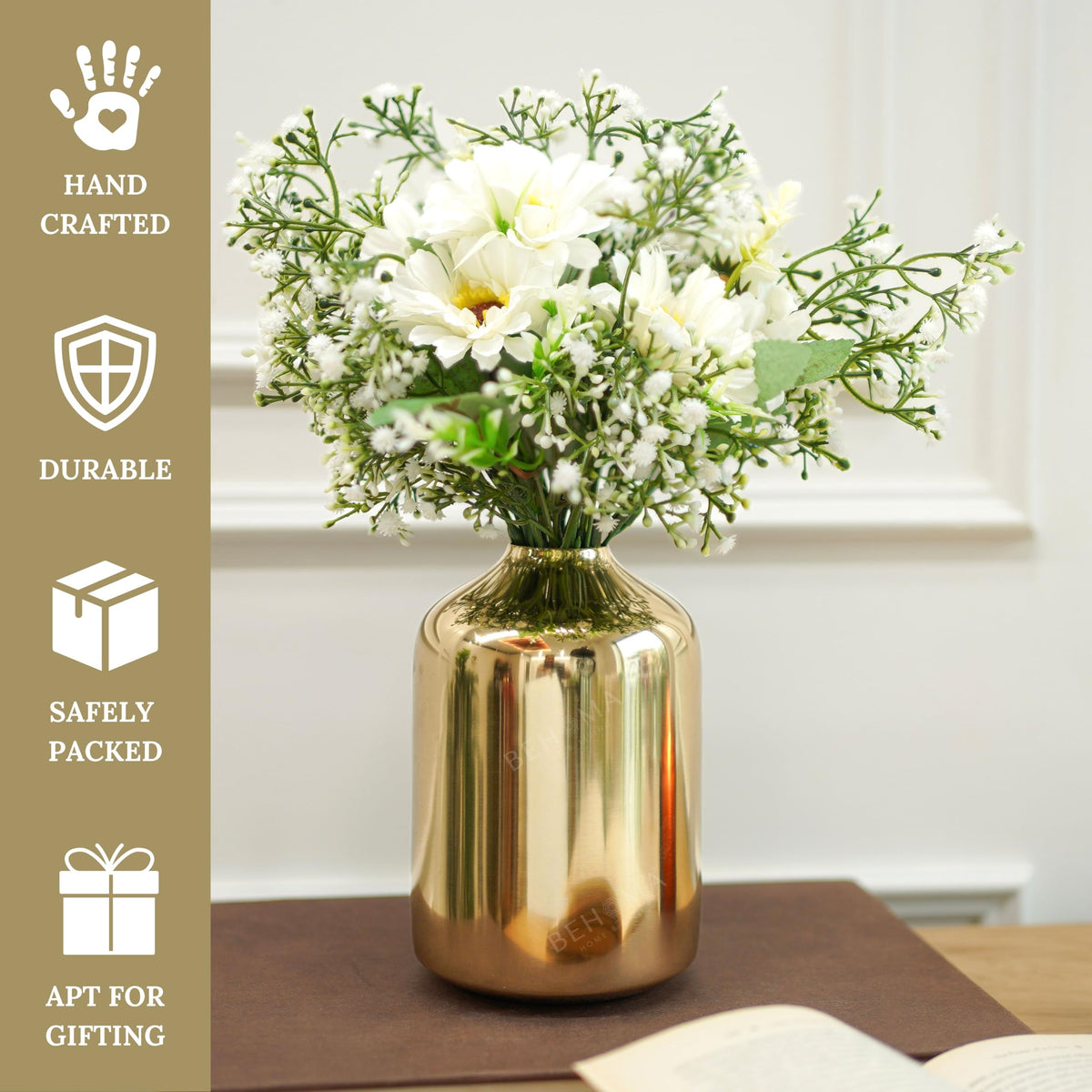 BEHOMA Metal Flower Vase Set of 4, Gold