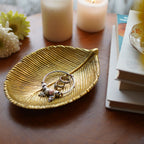 BEHOMA Metal Leaf Shape Tray for Home Decor, Small, Golden