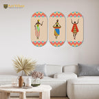 Artvibes African Women Dancing Warli Art Wooden Wall Hanger for Home | Office | Living Room | Gift | Modern Decoration Items | Kitchen Wall Decor | Artworks (WH_9011N), Set of 3