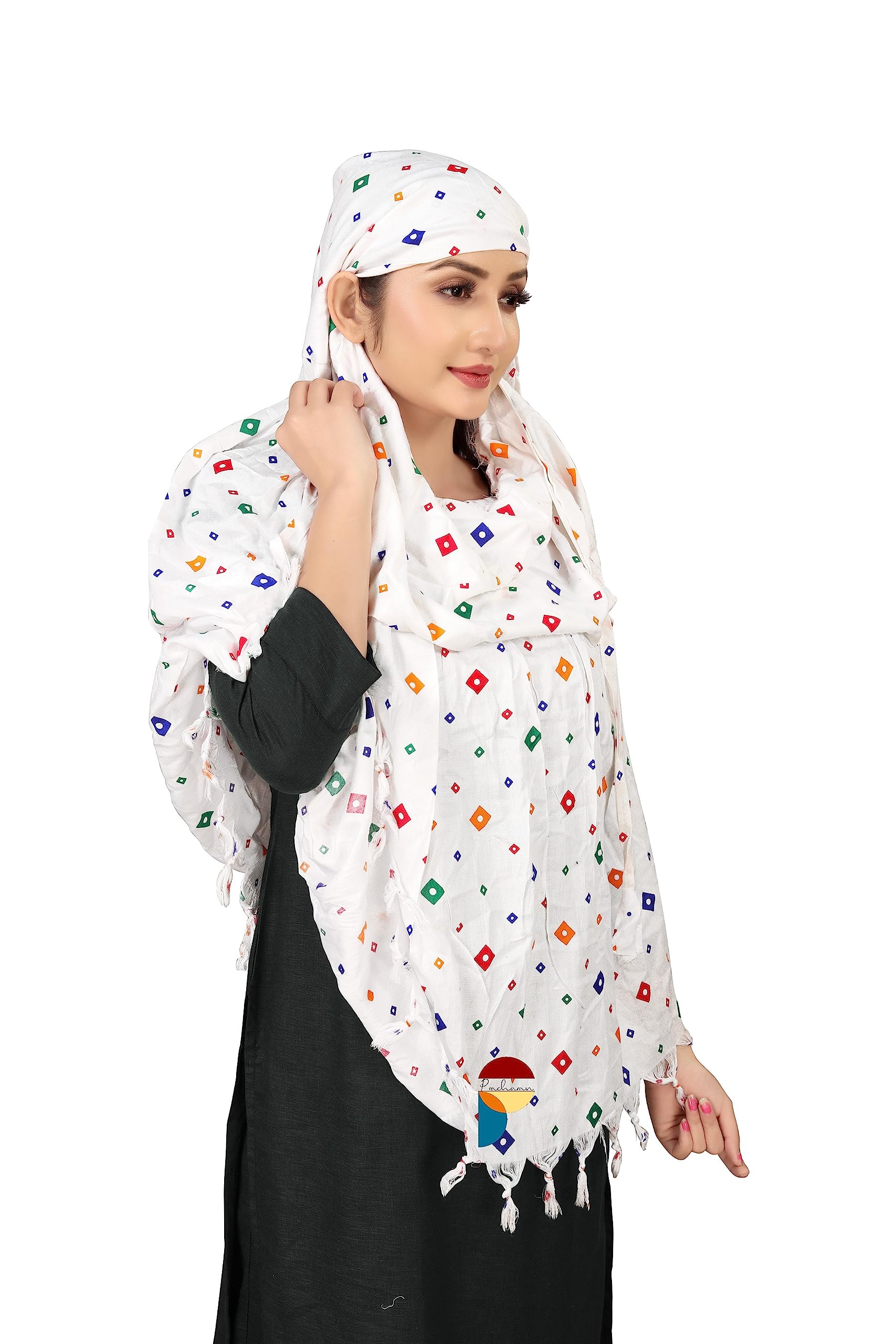 PRACHARAN Cotton Innovative Stylish Big Square Printed Pattern Fancy Scarf With Sun Protection Cover Face Cotton Driving Scarf for Women's and Girls