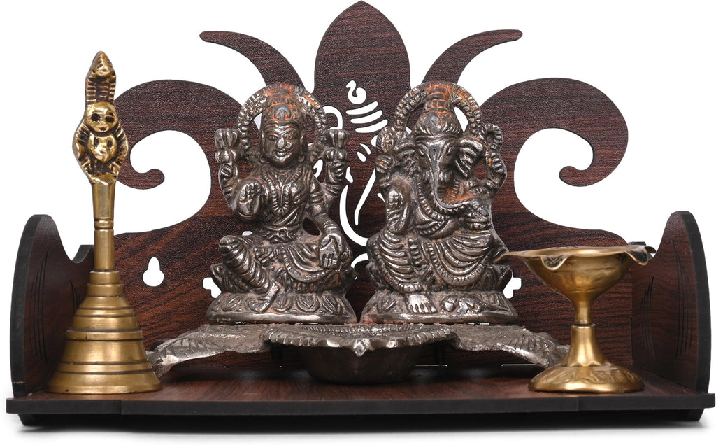 GOJEEVA KRAFT Engineered Wood Hand Crafted Carved Pattern Home Temple for Idols Temple for Home and Office I Ganesh Ji Pattern | Set Top Box Stand I Wooden Mandir (Pack of 1) (Medium)