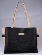 Carrylux Dual Tone Large Capacity Croco Pattern Western Tote Handbags Purses Shoulder Bag For Womens (Black)