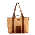 Urban Space Women Tote Bag | Canvas Handbag with Zip closure | Tote Bag for Office | Handcrafted Ladies Shoulder Purse for Office | Laptop bag | Padded Laptop space For Upto 16 - Soft brown