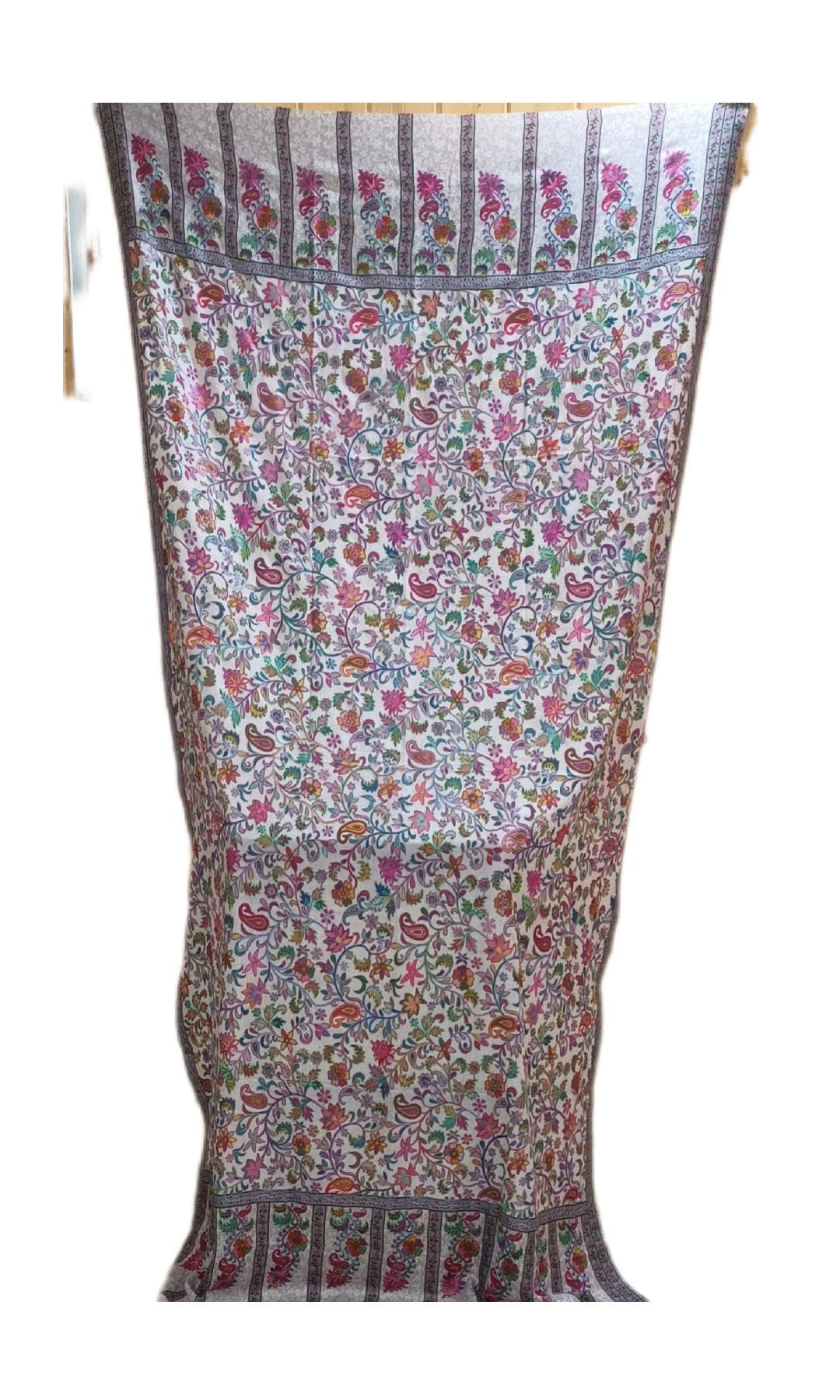 SAB-K Exclusive Hand Painted And Thread Work Kashmiri Kalamkari Shawl 36x80 Inches In Finest Semi Pashmina Fabric Very Elegant And Graceful