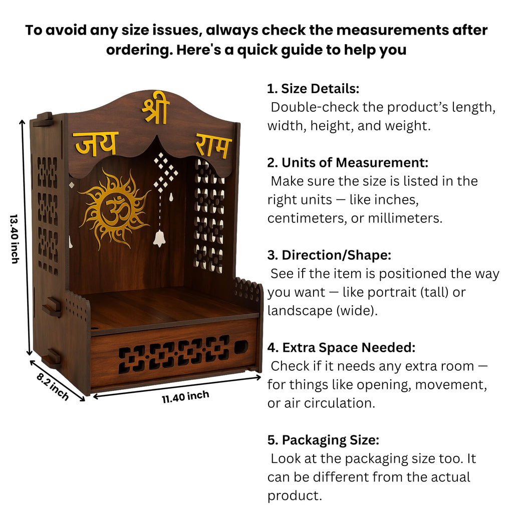 HOMEWEY DECOR Wooden Home Temple Handcrafted Support Heavy Idols Luxurious Finish Pooja Mandir for Home and Office Wall Mount for Room (Design13)