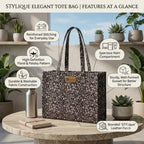 Stylique Women's Jute Cotton Tote Handbag | Large Office Shoulder Bag with Zipper | Premium Reusable Canvas Shopping Purse for Laptop, College, Travel, Picnic & Daily Use (Black)