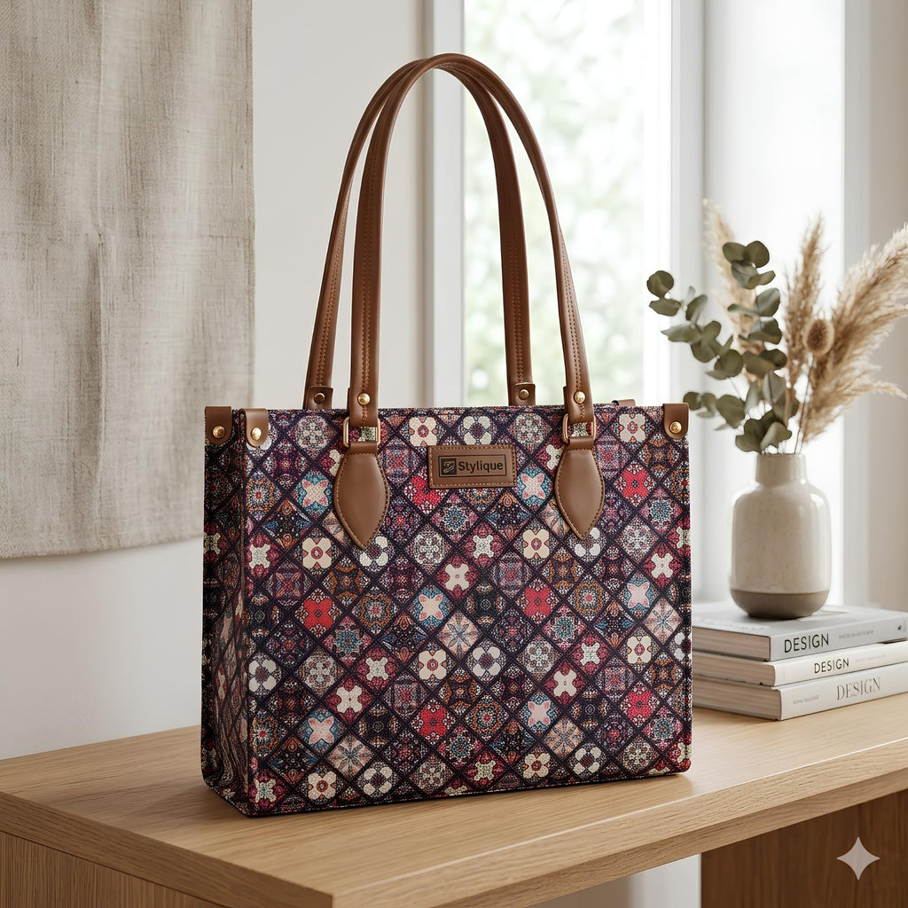 Stylique Premium Jute Tote Bag for Woman | Big Size Hand Bag for Women | Tote Bag with Zipper| Stylish Shopping Bag for Women with Spacious Storage - 14 Inches (Brown)