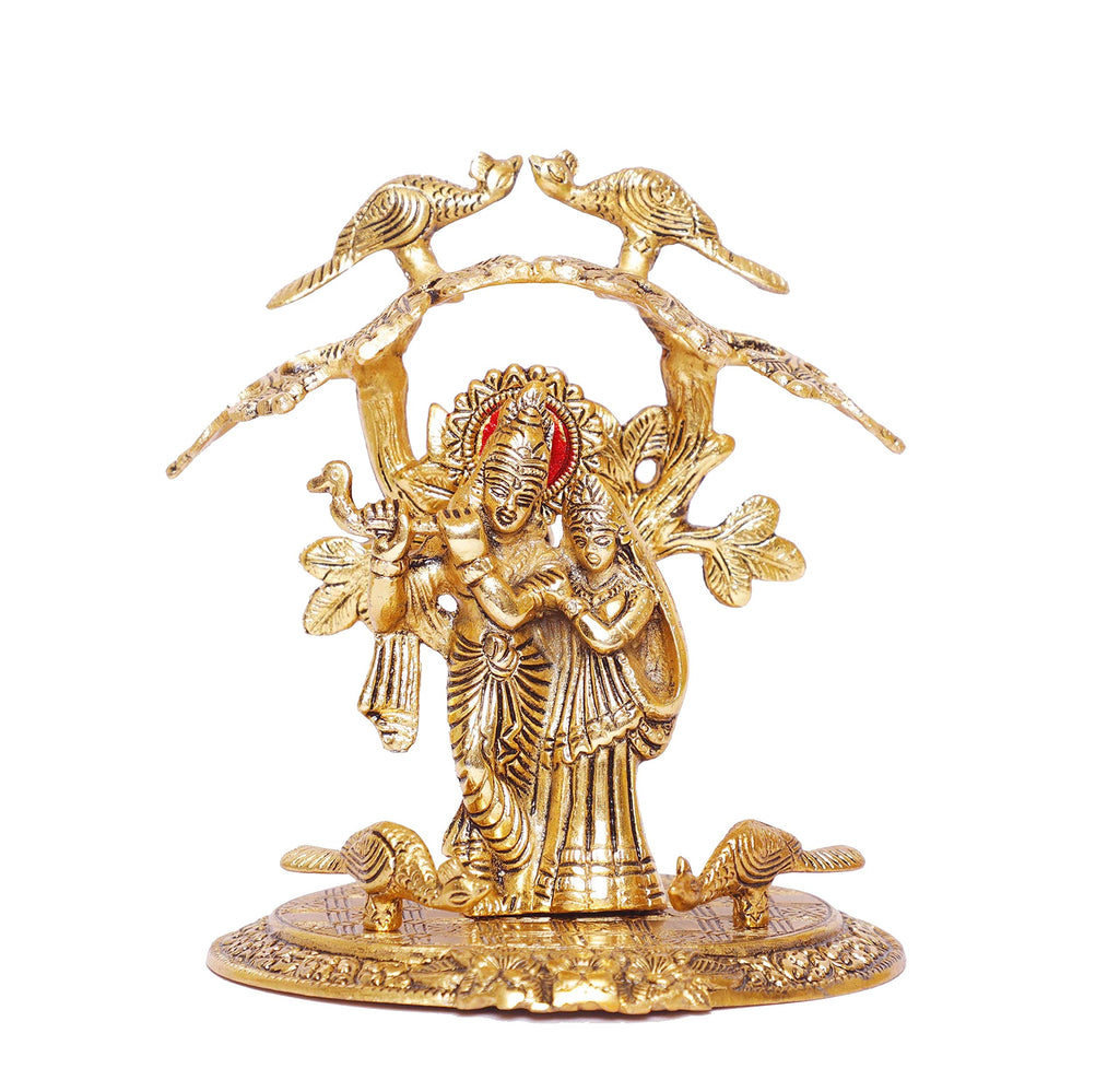 KridayKraft Radha Krishna Standing Playing Flute Under Tree idol Metal Statue Gold Antique Finish for Pooja & Home,Office Decorative,Radha Krishna Murti Showpiece Figurines,Religious idol Gift Article...