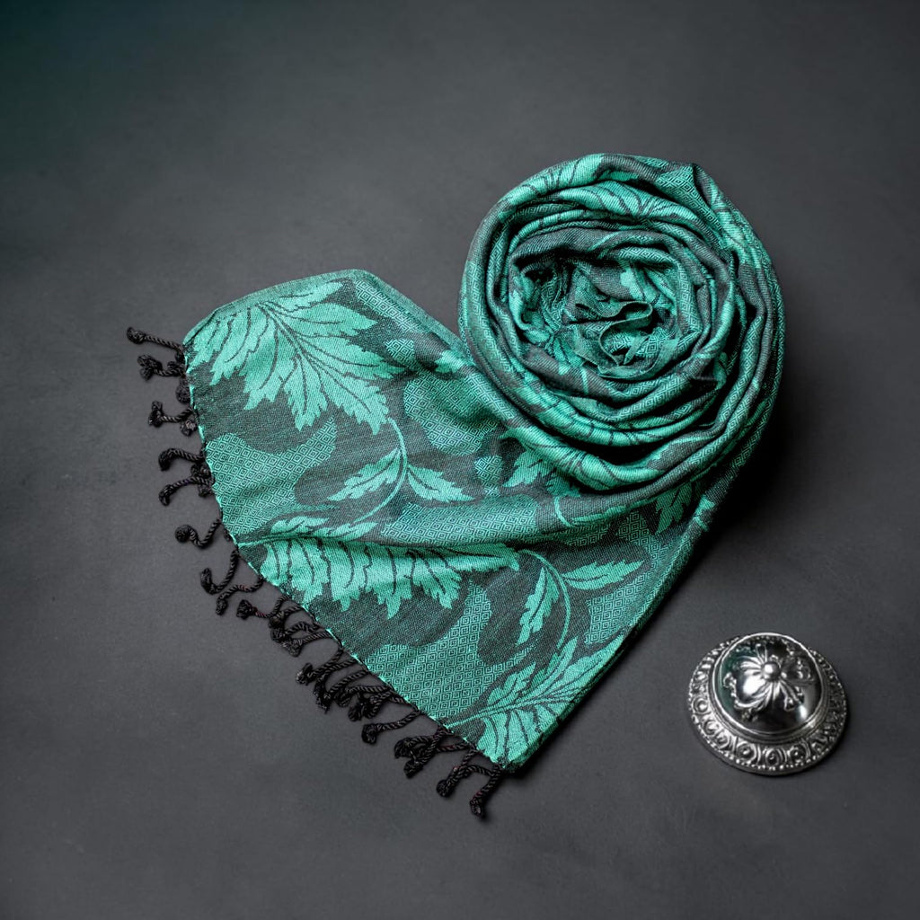 STOLE STUDIO Embellished Leaf Luxurious Viscose Stole Scarf (Black/Rama)