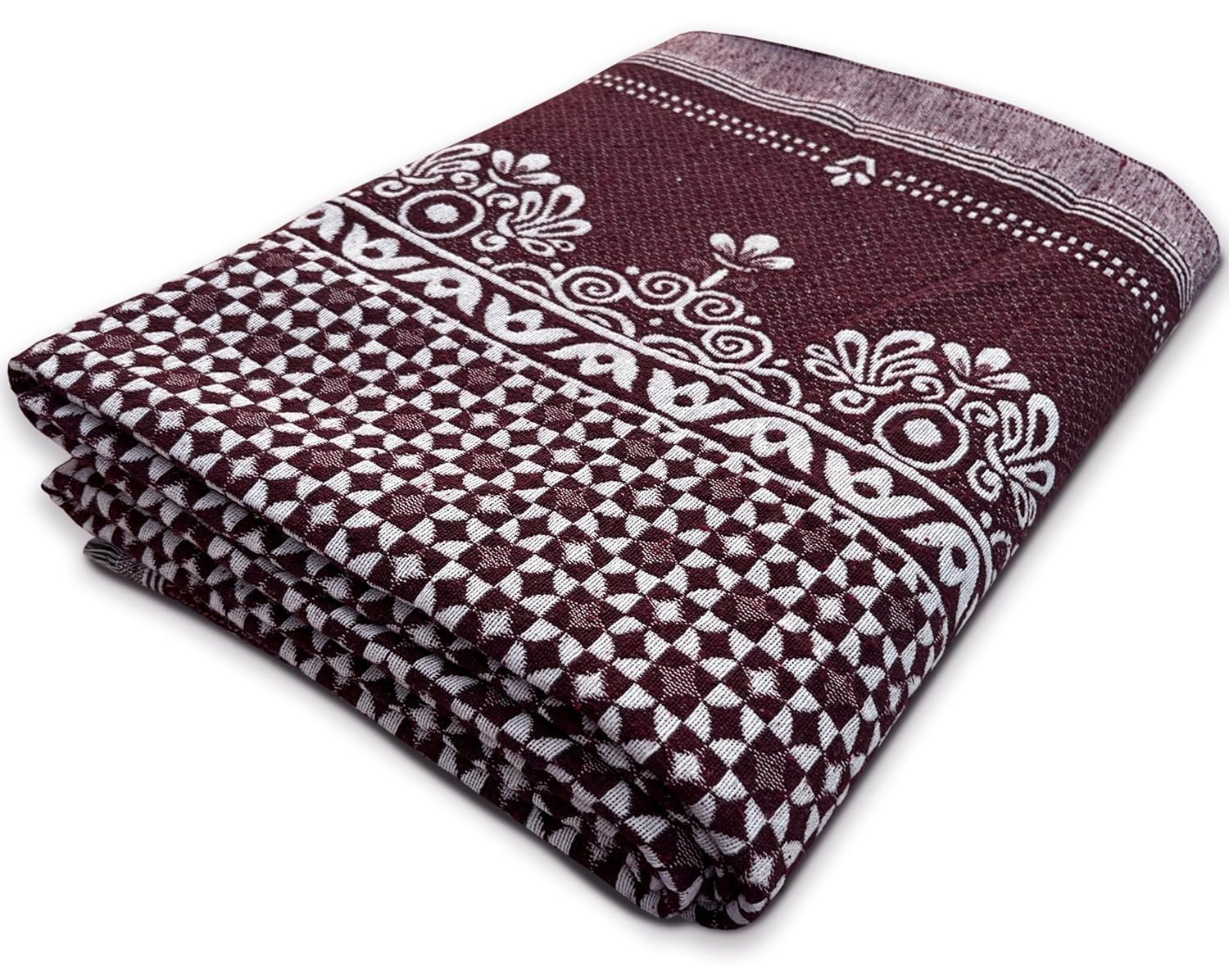 RVS DECOR Solapur Chaddar Single Bedsheet | Premium Floral 300 TC Cotton Chaddar | Soft, Durable,Elegant & Long-Lasting Comfort. Size (90 x 60) (Maroon) Kafalo