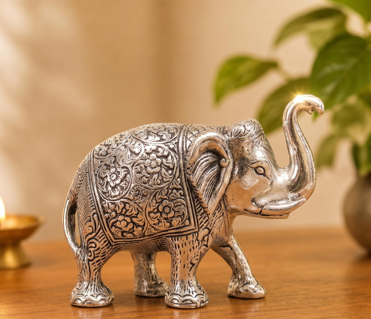 KridayKraft Metal Elephant Silver Color for Showpiece Enhance Your Home,Office & Table and Gift for Have House Warming Anniversaries, Birthday..