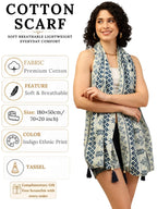 KE KANHA EXPORTS Cotton Scarf with Tassels|Scarf for Women Stylish|Stole for Women|Breathable Boho Beach Summer Wrap|Multicolor Scarf|Easily Fits 180 * 50 CM