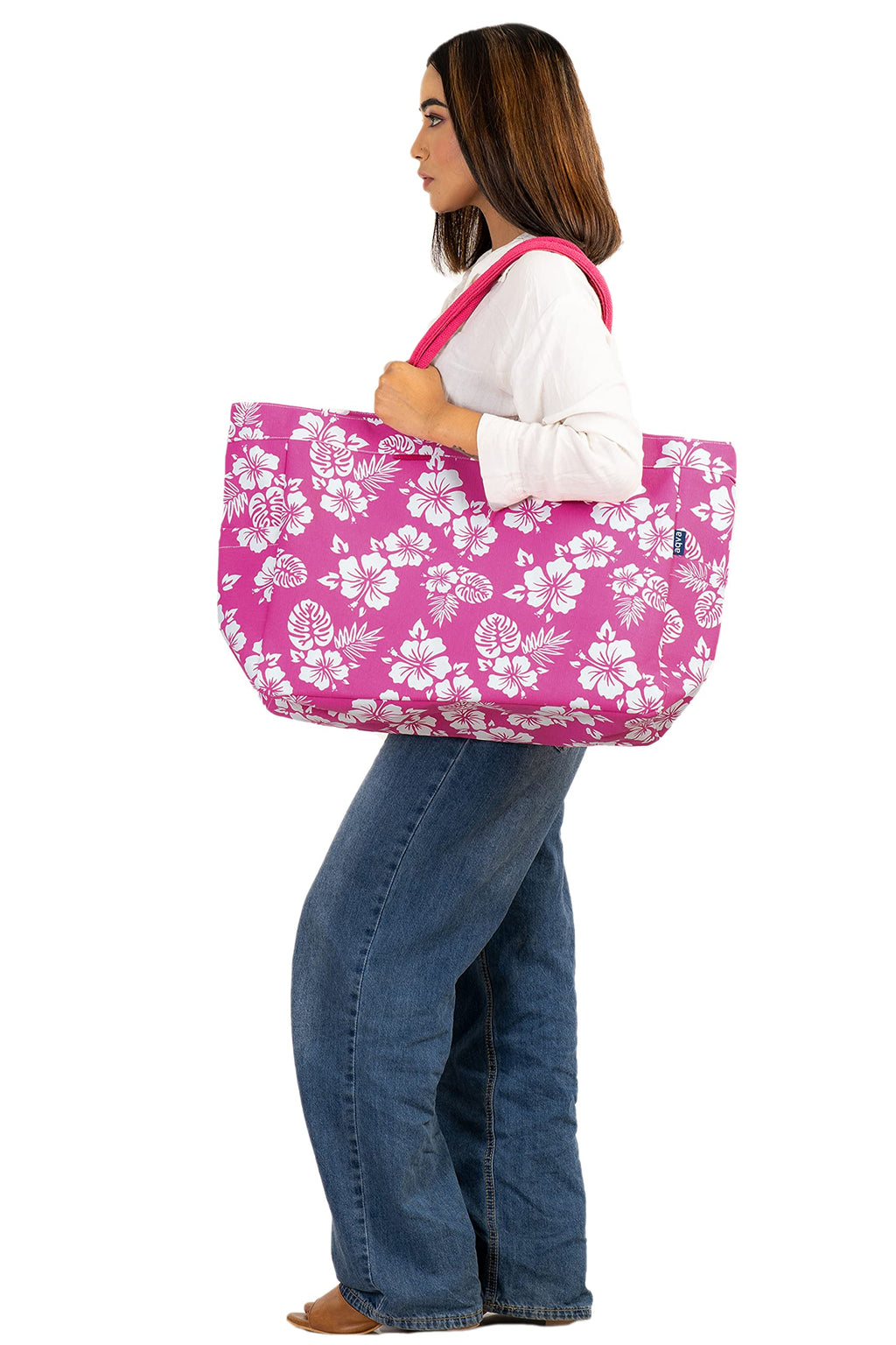AQVA Stripe Printed Tote Bag for Women | Ladies Casual Handbag for Shopping, Travel with Top & inner Zip Pocket | Versatile Trendy Handbag for College Girls (Jardin Hot Pink)