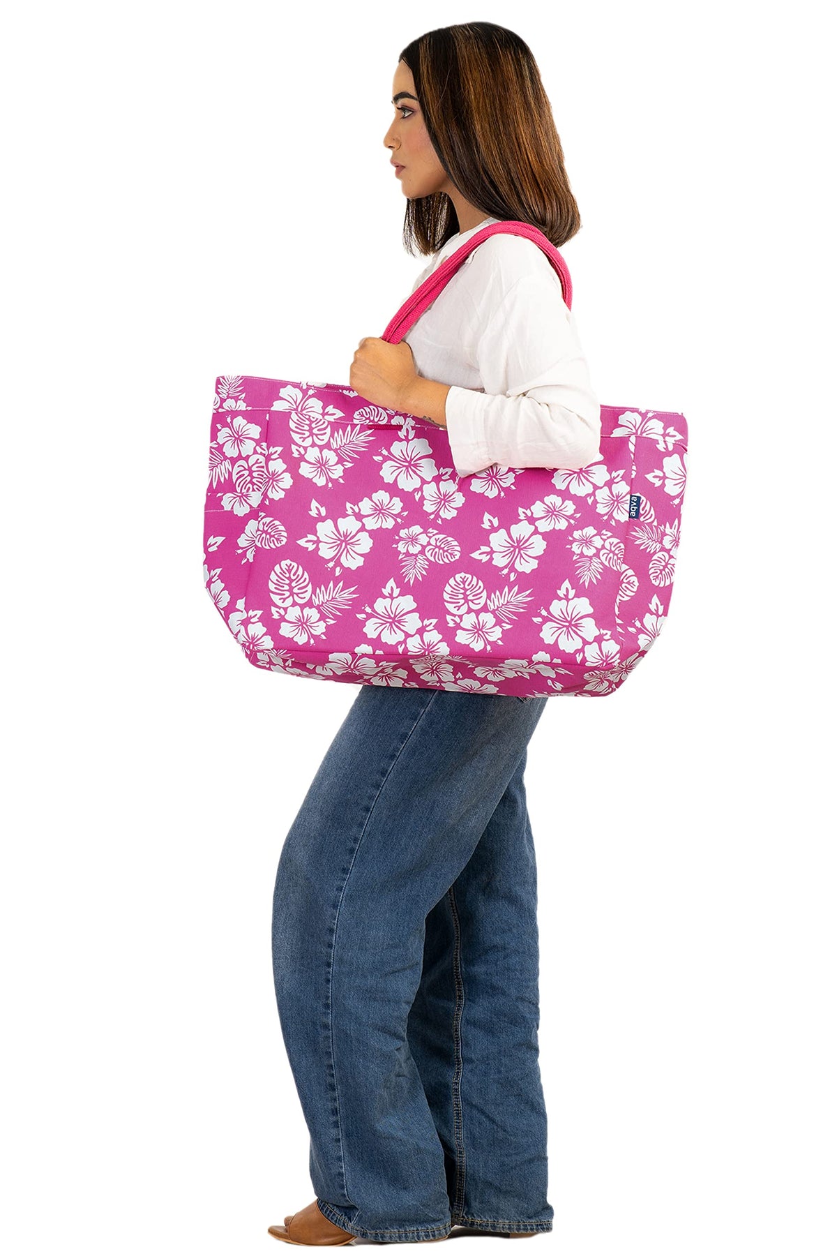AQVA Stripe Printed Tote Bag for Women | Ladies Casual Handbag for Shopping, Travel with Top & inner Zip Pocket | Versatile Trendy Handbag for College Girls (Jardin Hot Pink)