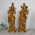 ARTVARKO Radha Krishna Brass Idol Krishna Playing Flute Radha Pital Murti for Home Mandir Decor Gift Height 14 Inch