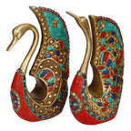 SVARUP Brass Swan Duck Pair Love Couple Vastu Feng Shui Decorative Animal Figure Gift Items 9.5 Inch Multicolor