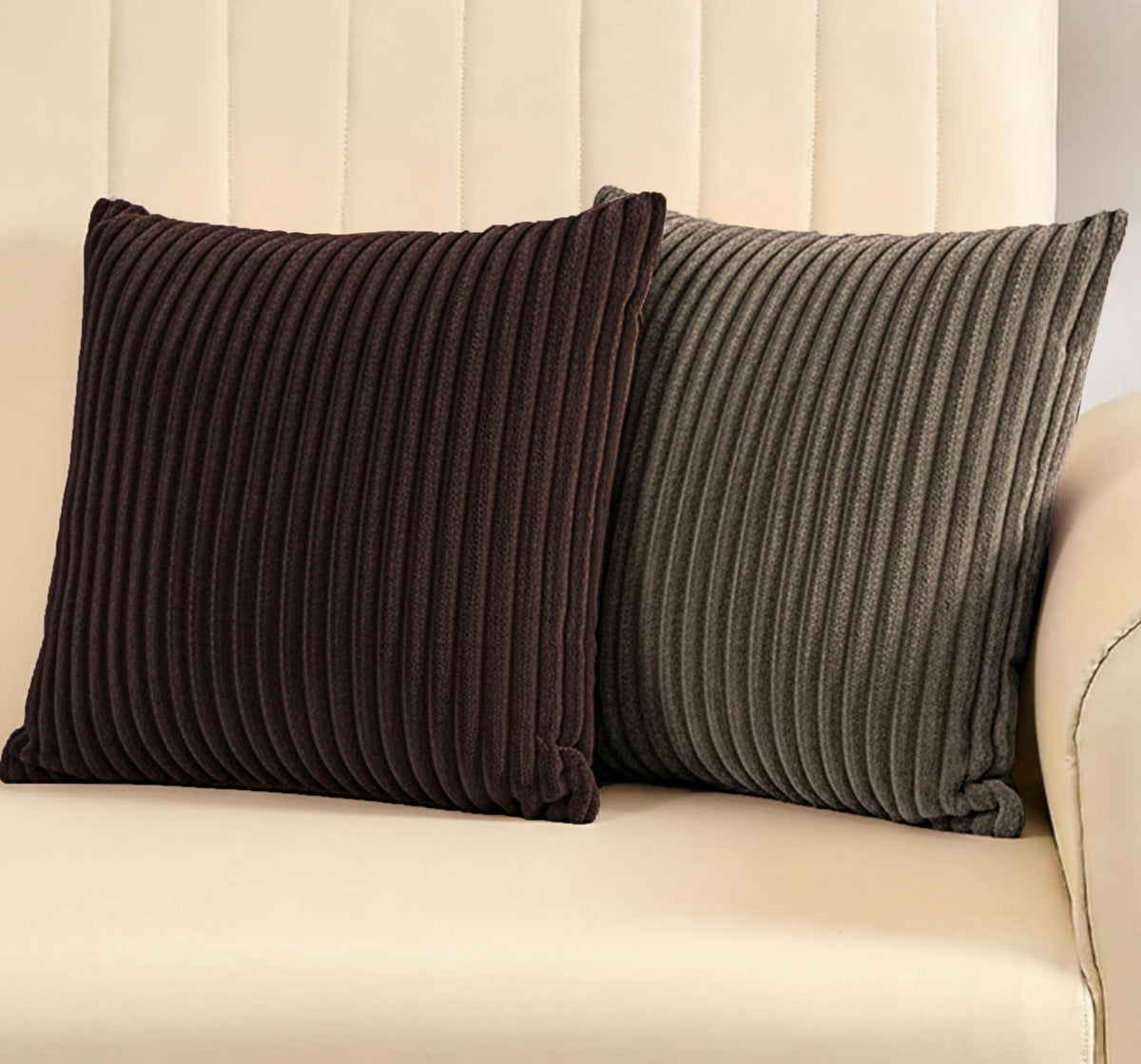 Yellow Weaves Pencil-Stripe Fur Cushion Covers | Soft Polyester | Decorative Sofa & Throw Pillow Covers | 16x16 Inches, Pack of 2 (Multi 2)