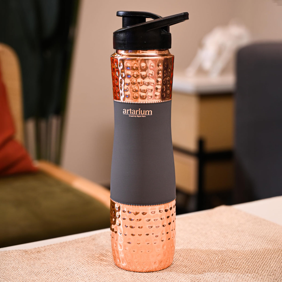 Artarium Sipper Bottle 100% Pure Copper Water Bottle Leak Proof Protection Durable & Rust Proof Copper Bottle With Added Health Benefits (Sipper Water Bottle Gray 1 Litre)