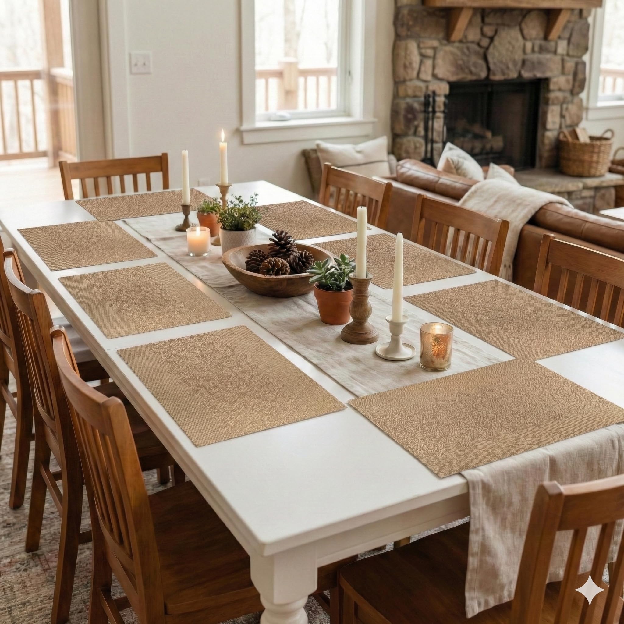 YELONA Placemats Set of 8, Heat-Resistant Woven Vinyl Table Mats, Non-Slip & Washable Dining Tablemats for Kitchen & Dinner Decor, Wood Brown (45cm x 30cm) Kafalo