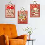 Artvibes Cultural Folk Life Wooden Wall Hanger for Home Decor | Festive Decor Art | Decoration Wall Hanging Items | Wall Sculpture | Wall Poster | Aesthetic Wall Art | Ideal Gift (WH_9673N), Set of 3