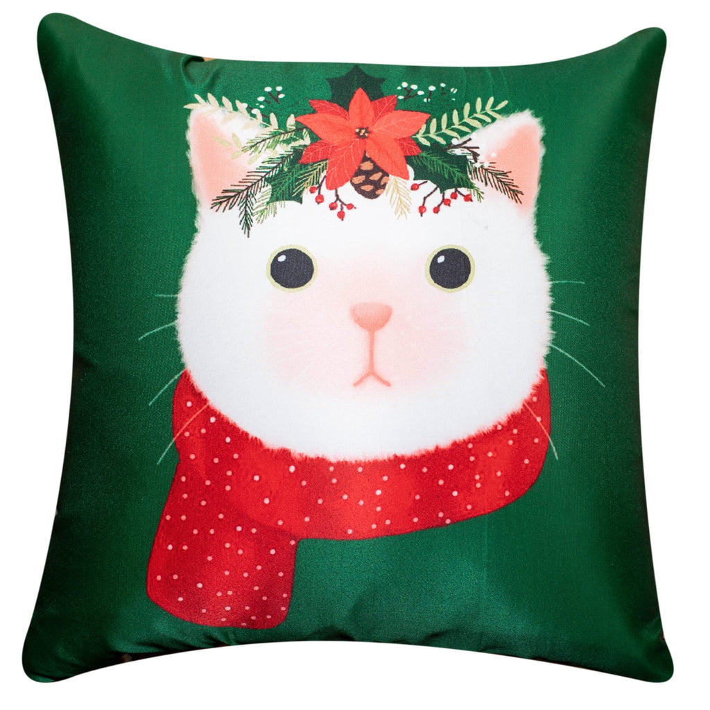 Vendola Decorative Merry Christmas Satin Cushion Cover 20 Inch x 20 Inch Set of 5, 20X20 Cushion Cover, Cute Festive Animal, Red & Green Colour, Throw Pillow Covers for Home Décor (20X20 Inches)