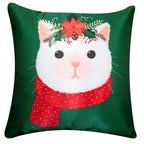 Vendola Decorative Merry Christmas Satin Cushion Cover 20 Inch x 20 Inch Set of 5, 20X20 Cushion Cover, Cute Festive Animal, Red & Green Colour, Throw Pillow Covers for Home Décor (20X20 Inches)