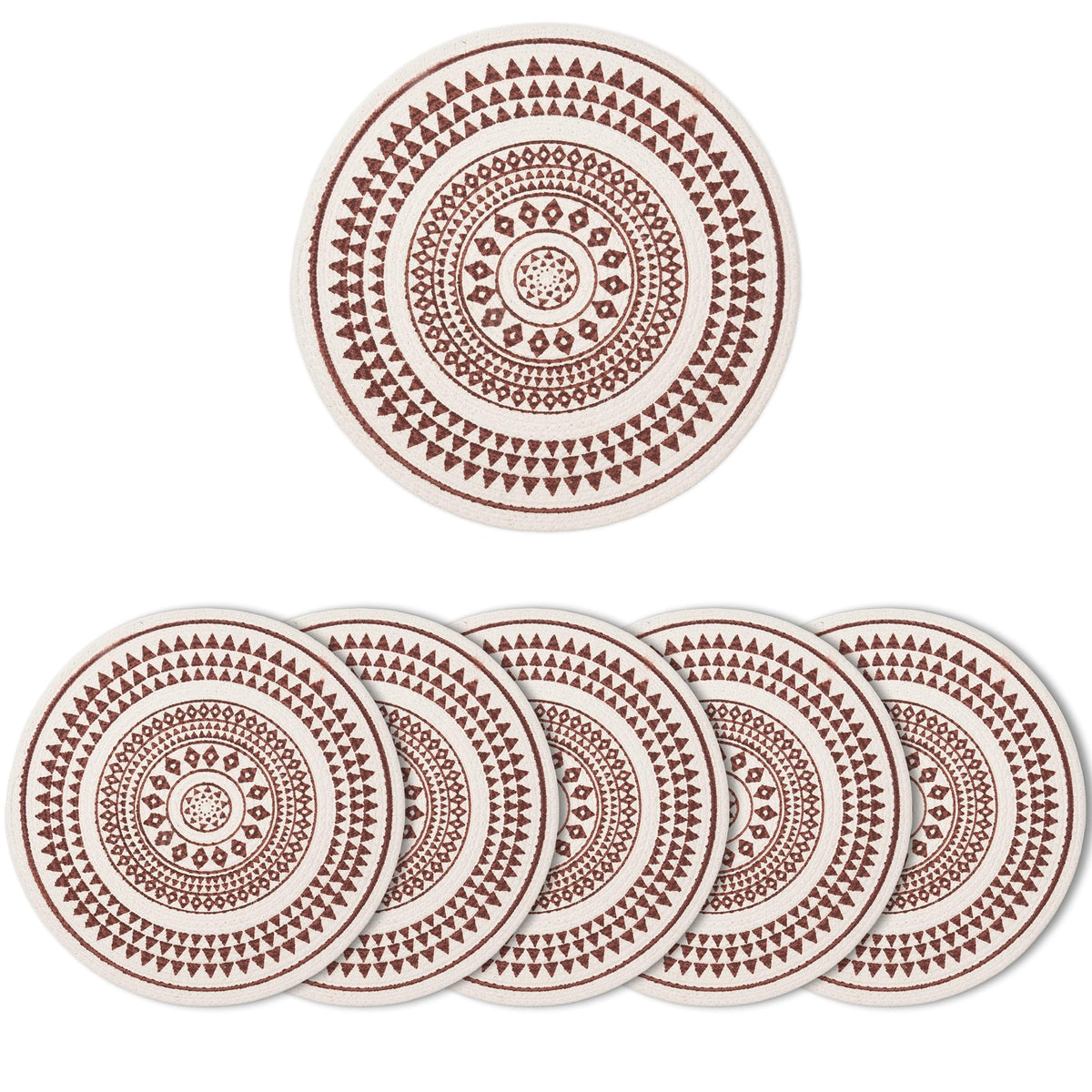Encasa XO Dining Table Mats, Round Ribbed Cotton, Heat Resistant Maroon Kafalo