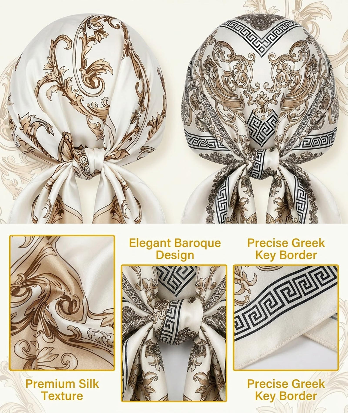KSAIBINID 2 PCS Scarf for Women Stylish, Fashion Bandanas for Women, Head Scarf for Women, Office and Travel Wear, White Printed Scarf, Versatile Accessory for Daily Use and Special Occasions